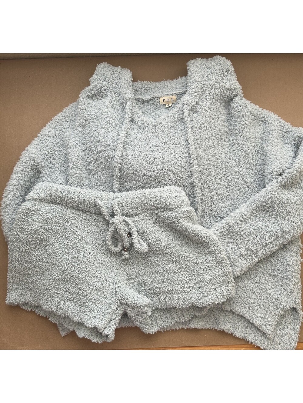 POL Grey Sherpa Long Sleeve Hoodie Short Set Pajamas size Small